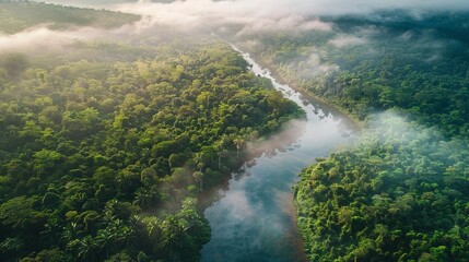 Aerial view of the rainforest and river