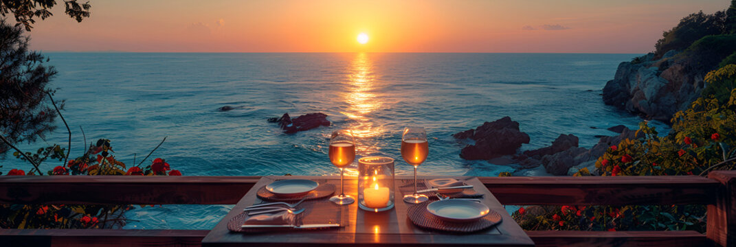 Dinner Table Overlooking the Sunset  3d image wallaper 
