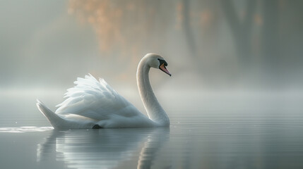 Swan on Misty Waters at Dawn