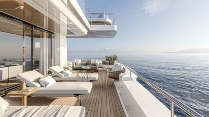 Fototapeta premium a modern penthouse with panoramic views of a glittering city skyline or a pristine yacht sailing on tranquil waters.