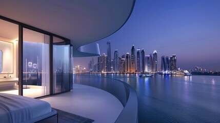 a modern penthouse with panoramic views of a glittering city skyline or a pristine yacht sailing on...