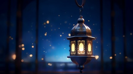 Obraz premium Lantern in the dark. Ramadan Kareem. 3D rendering