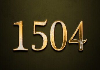 Old gold effect of 1504 number with 3D glossy style Mockup.	