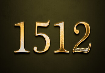 Old gold effect of 1512 number with 3D glossy style Mockup.	