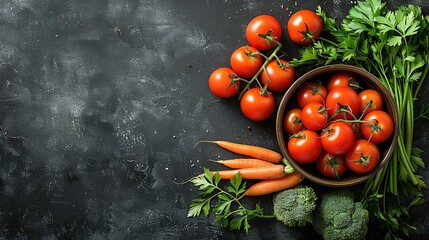   Black background, colorful veggies in bowl - fix text