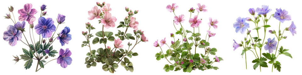 Wild Geranium Plants  Hyperrealistic Highly Detailed Isolated On Transparent Background Png File