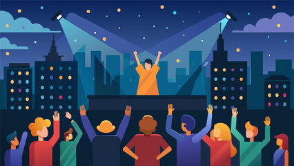 As the show comes to an end the rooftop is filled with cheers and applause the city lights ling in the background as the perfect finale.. Vector illustration
