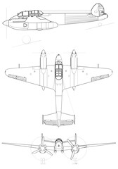 Yakolev Yak-2 3-view-svg vector file