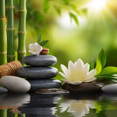 Fototapeta premium spa still life, stones, water and bamboo