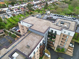 Fototapeta premium Aerial View of Central Borehamwood London City of England During Cloudy and Rainy Day, England UK. April 4th, 2024
