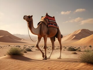 Camel in the desert, Hot sunny weather