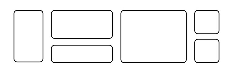 Set of frames of different shapes. For planning, writing notes, organizing. Frame design collection. Black and white illustration
