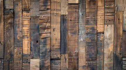Close-up of a rustic wooden wall featuring numerous weathered wood planks arranged closely together