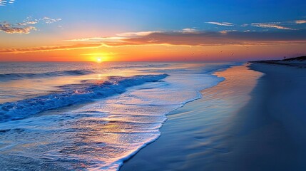 Beautiful beach at colourful sunset