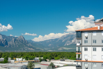 Panoramic view of the mountains of the Turkish city of Antalya. View of the mountains in Antalya on a sunny day.