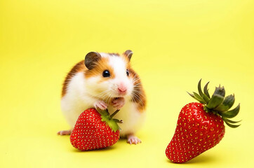 Hamster with strawberry