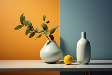 Elegant Still Life with Vases and Lemon
