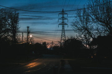 power lines at sunset