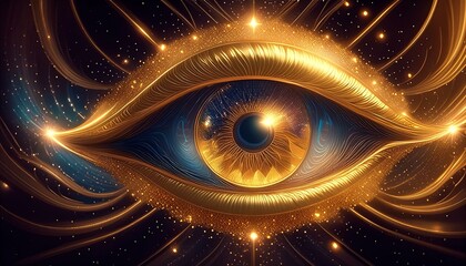 golden eye in galaxy, third eye, spiritual magic
