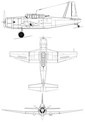 Vultee Vengeance I 3-view-svg vector file