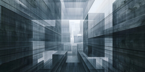 A photo depicting a complex lattice of geometric lines and angles in a subdued color palette, offering a minimalist aesthetic
