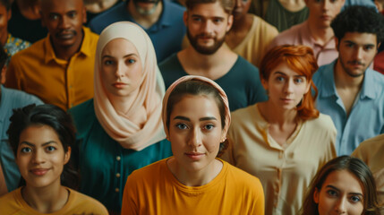 Fototapeta premium A large group of multicultural people in the same room looking at the camera. Multiracial concept.
