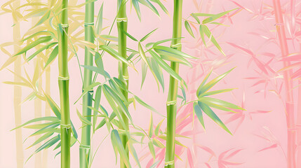Green bamboo tree painting against pink background.