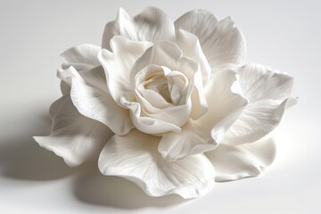 Pure White Gardenia Blossom with Delicate Petals. Isolated on White Background