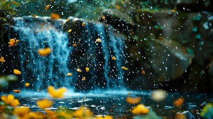 A playful cascade of water droplets descends from a waterfall