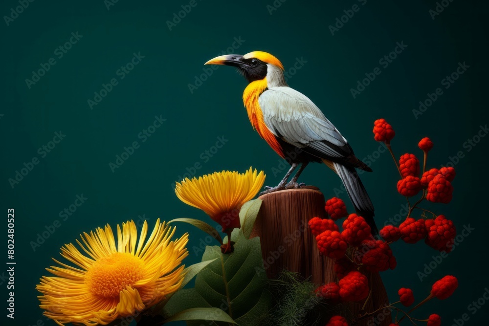 Wall mural Vibrant Bird Amidst Floral Splendor