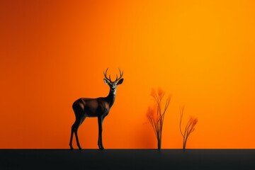 Solitary Deer on Orange