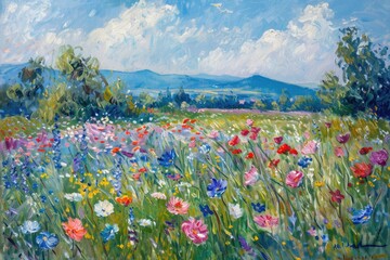 Monet's Impressionist Flower Paintings: A Beautiful Meadow Landscape in Oils