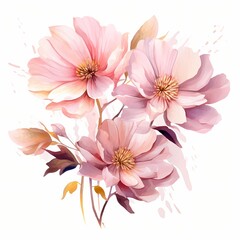 Flowers bouquet. Abstract flowers clipart. Watercolor illustration. Generative AI. Detailed illustration.