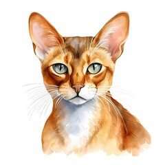Abyssinian cat. Adorable kitten. House cat breed clipart. Watercolor illustration. Generative AI. Detailed illustration.