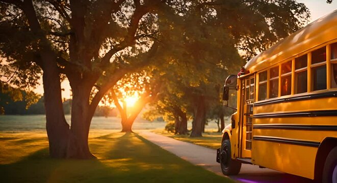 School bus in a town.