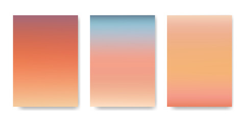 Naklejka premium Set of bright gradients sunset sunrise. Summer orange pink blue color mixing background. Template for poster, banner, flyer, cover, postcard. Vector modern illustration