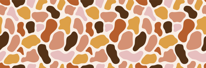 Colorful abstract organic shape print seamless pattern illustration in retro style. Trendy primary color background with creative drawing. Pink and brown