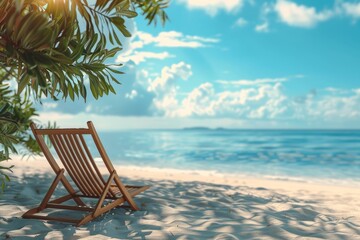Wooden deck chair on a tropical beach
