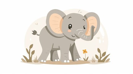 Adorable cartoon baby elephant isolated on white background. Playful elephant. Concept of digital illustration, creativity, joyful design, cute animal, character