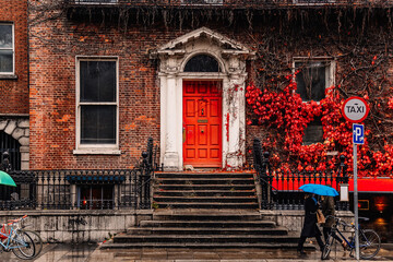 St. Stephen's Green street in Dublin, Ireland. Beautiful Irish house.