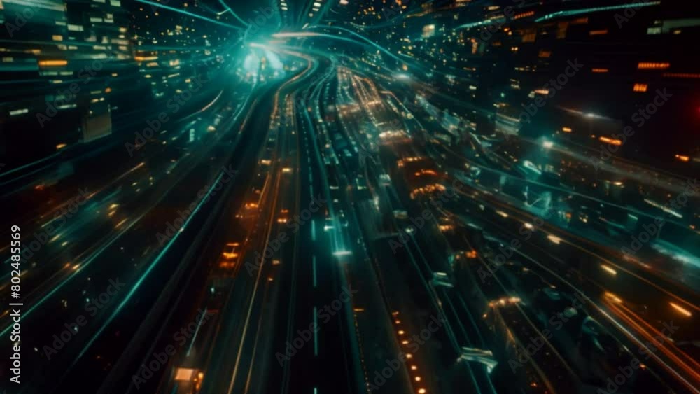 Aufkleber A microscopic view of data packets being transported through the metaverse's digital highways, highlighting the intricate network infrastructure.