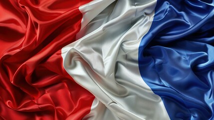 Luxurious silk fabric in red, white, and blue forming the French flag