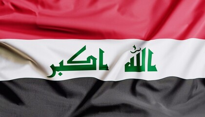Naklejka premium flag of Iraq with folds with visible satin texture