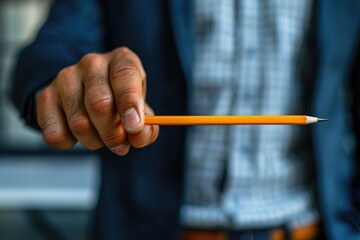 Goal Tracker for Project Management Success. Businessman holding big pencil to check completed