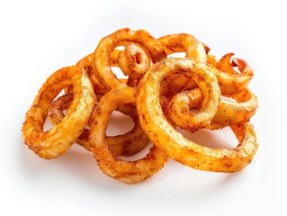 Naklejka premium Delicious and Seasoned Curly Fries on White Background to Satisfy Your Fast Food Cravings