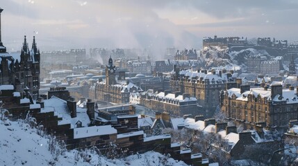 City view with aerial panorama from above in winter.AI generated image