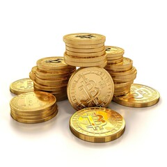 Gold bitcoin coin token on a white background