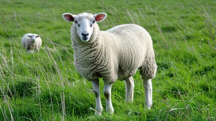 Fototapeta premium Irish Sheep Grazing on Lush Green Pastures in the Countryside - Agricultural Livestock and Nature