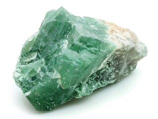 Green Aventurine Mineral Specimen Isolated on White Background - Rock Crystal for Geology