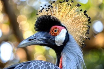 Obraz premium Close-up of East African Crowned Crane with Grey Feathers and Crown - Stunning Bird with Beautiful